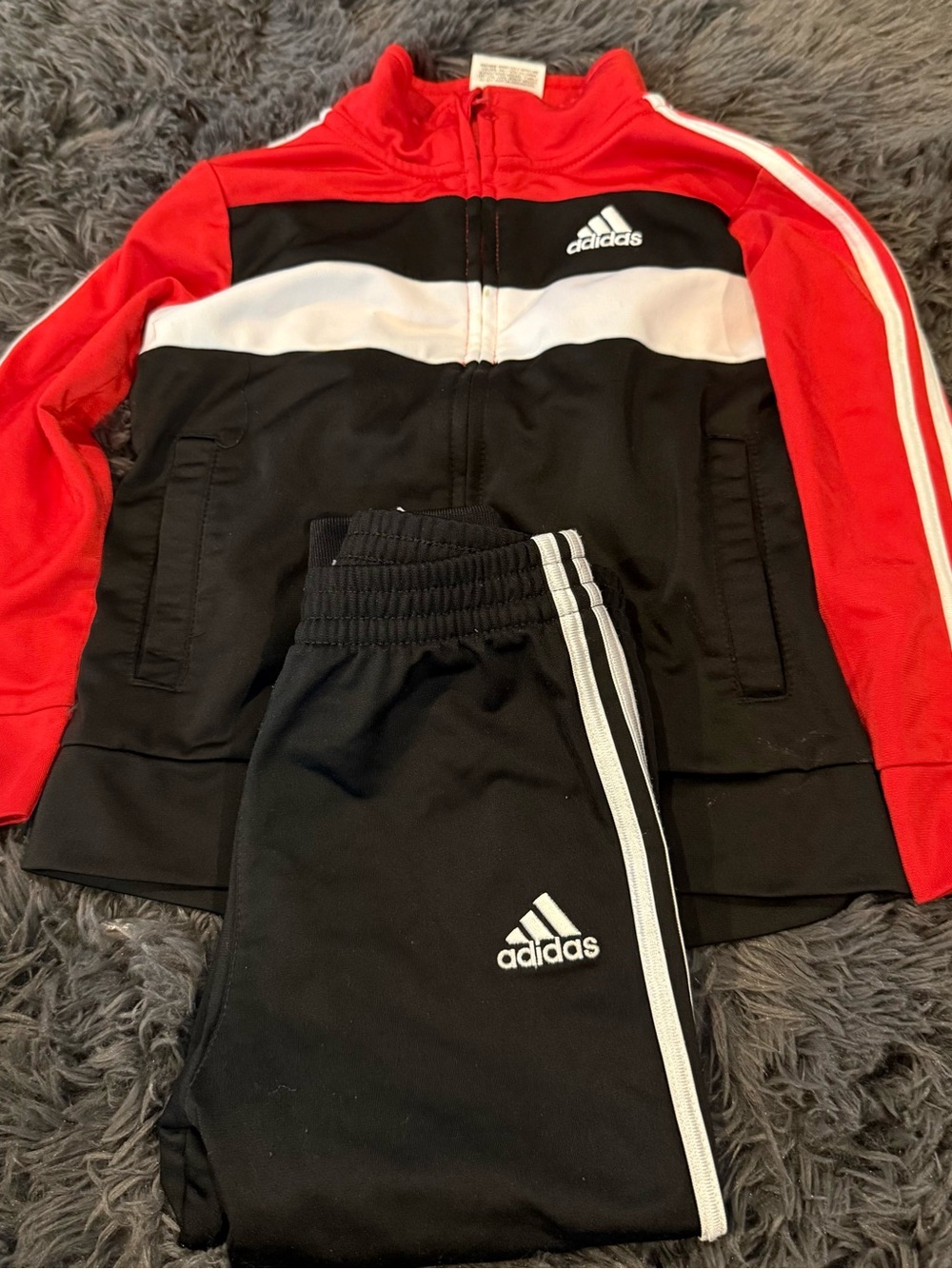 adidas Kids Black, Red & White Track Jacket and Pants Set
